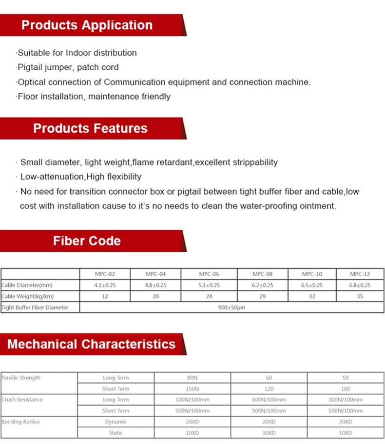 Indoor Communication Aramid Yarn Distribution Fiber Optic Cable