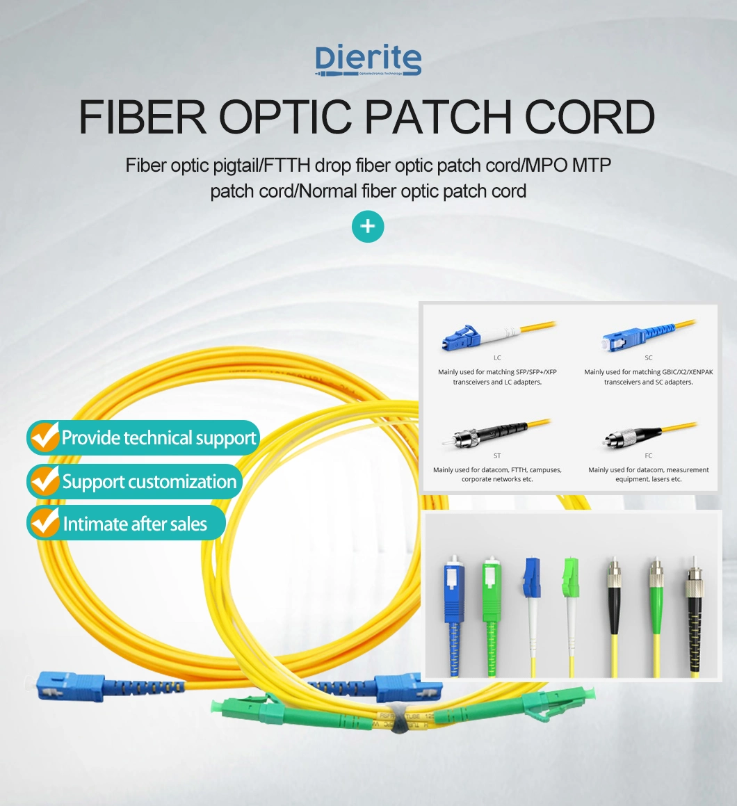 Factory Price Simplex Sc / APC to Sc/APC Single Mode Patch Cord Fiber Optic Cable with MPO Connector